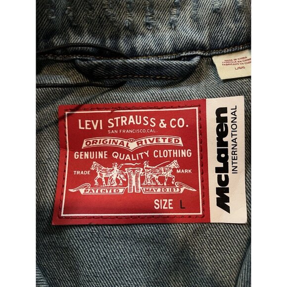 NWT Levi's x Mclaren Racing Heritage 501® Medium Indigo Trucker Jacket Mens Sz L - Picture 6 of 9